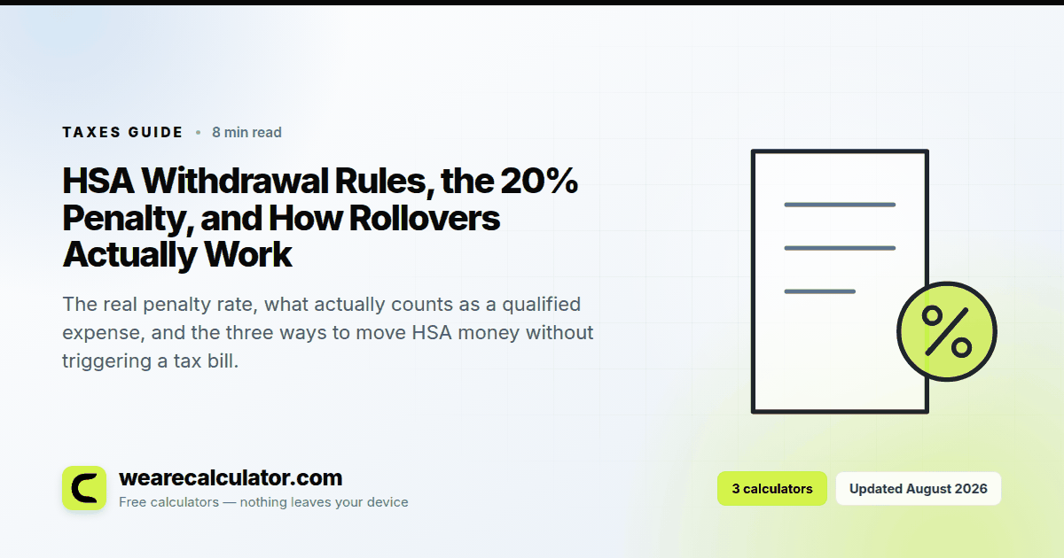 HSA Withdrawal Rules, the 20% Penalty, and How Rollovers Actually Work — Taxes guide from We Are Calculator