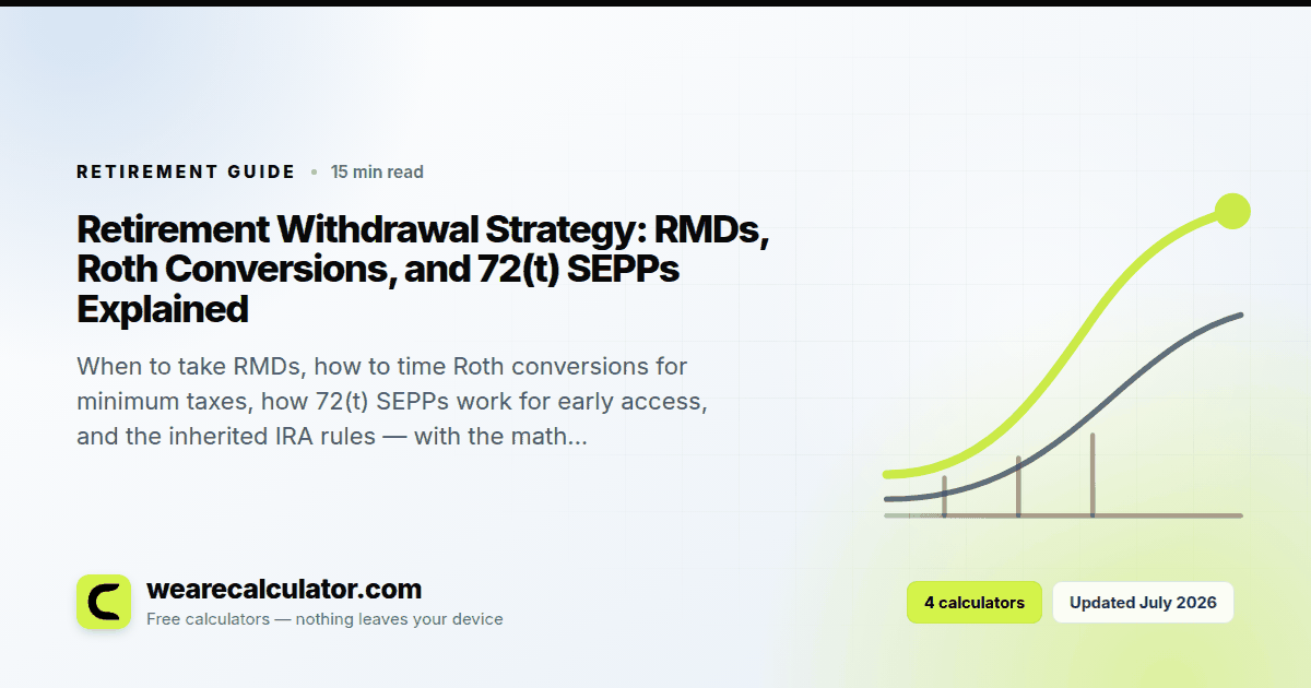 Retirement Withdrawal Strategy: RMDs, Roth Conversions, and 72(t) SEPPs Explained — Retirement guide from We Are Calculator